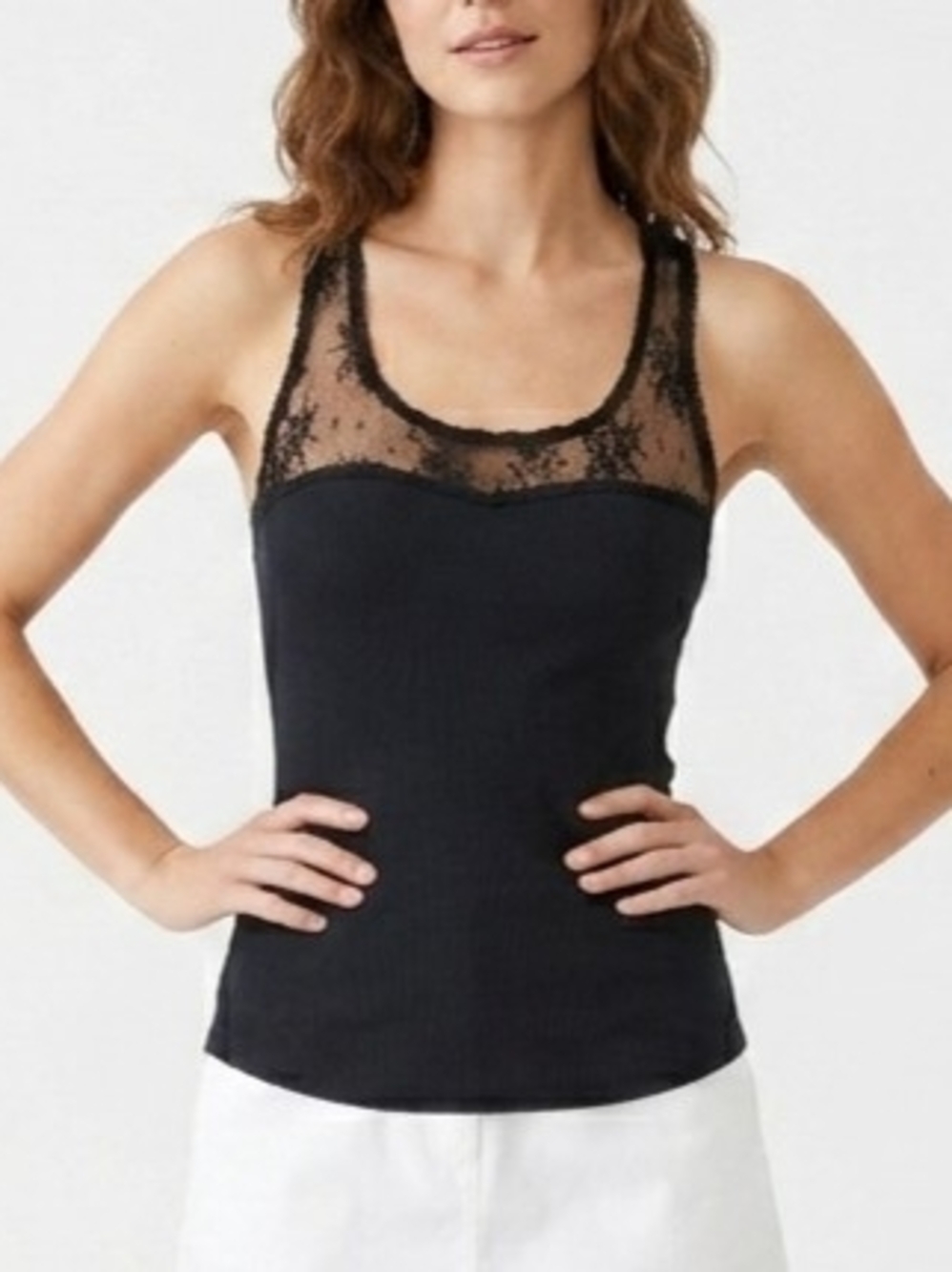 Urban Behavior Black Lace Racerback Y2K Ribbed Top - Medium